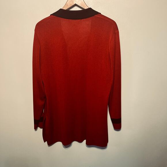 Exclusively Misook VTG Cardigan Jacket Knit Burgundy Red Black Pockets Office M - Picture 6 of 8